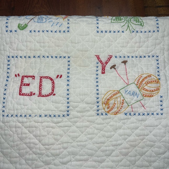 Vintage Cross-Stitch Alphabet Baby Quilt – 1970 – 38” x 56 - Picture 12 of 13